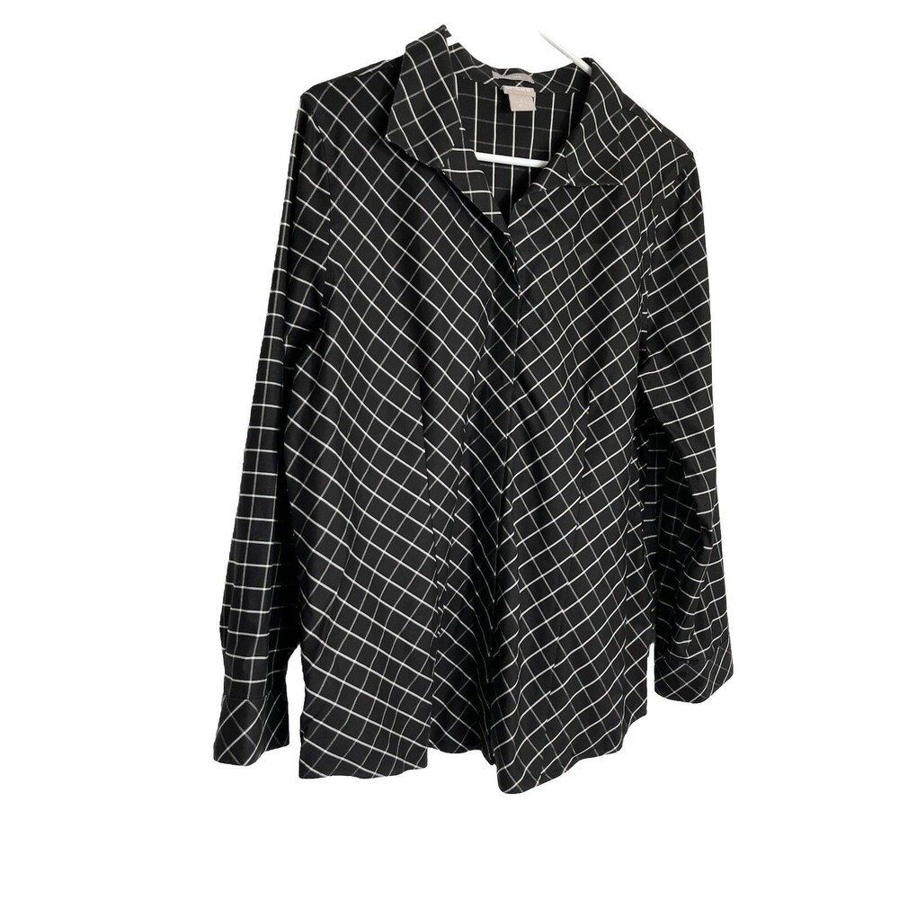 Chicos No Iron Window Pane print long Sleeve Blouse Shirt Womens 2 US L  (13)